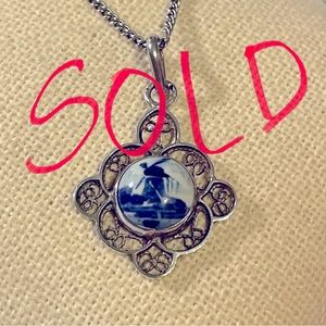 Delft Blue Windmill Antique Necklace